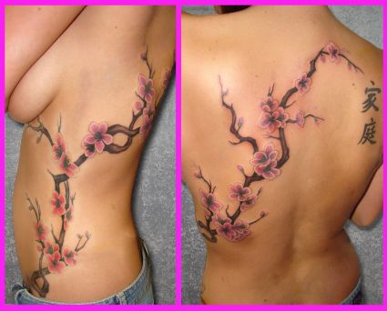 Cherry Blossom Back And Rib Tattoo